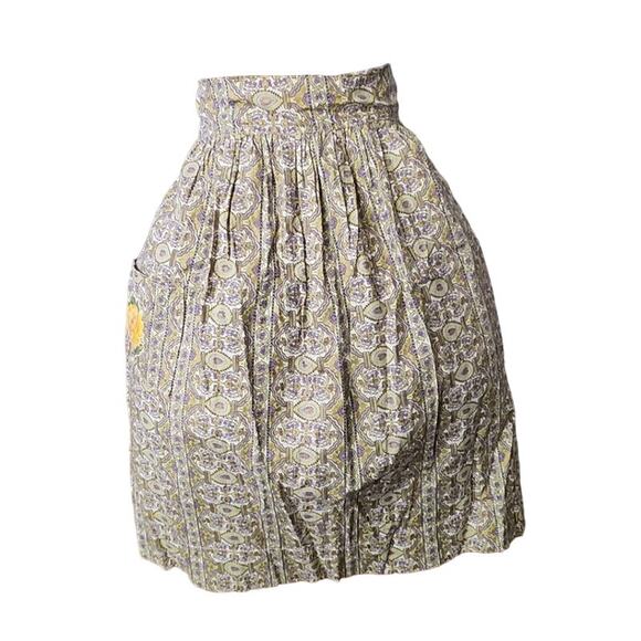 Vtg Handmade Half Apron with Yellow Rose Pocket 20" waist 23.5 lgth 18"x2 ties - Picture 1 of 5
